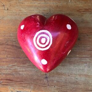 Hand Carved Red Heart Soapstone African Folkart Made in Kenya